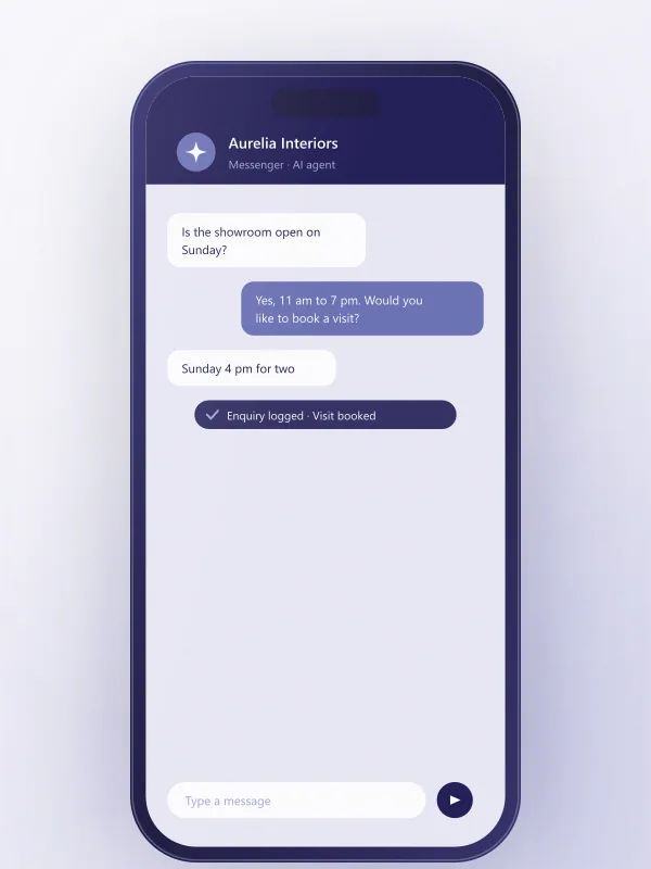 Messenger chat booking a showroom visit