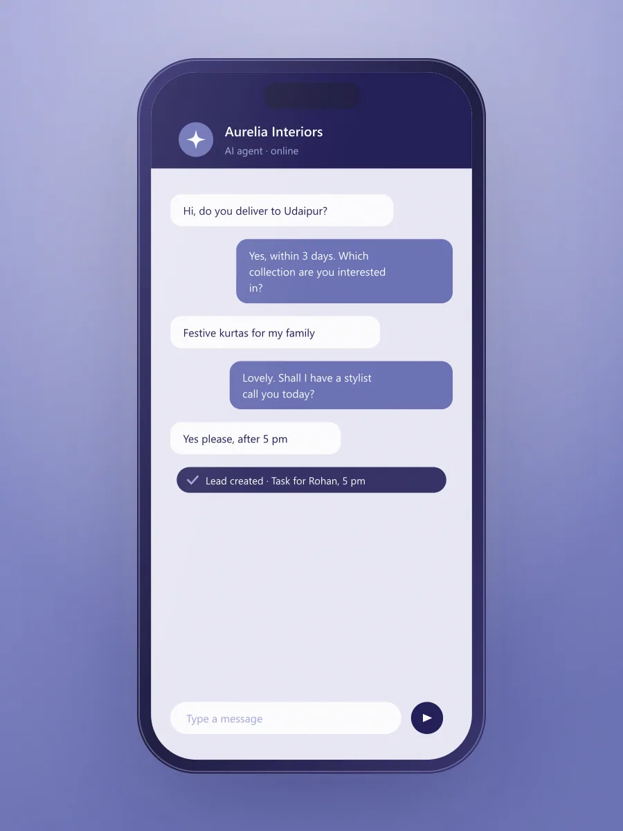 WhatsApp chat handled by an AI agent