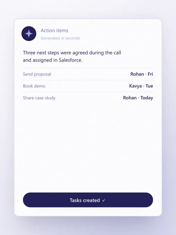 AI action items assigned in Salesforce
