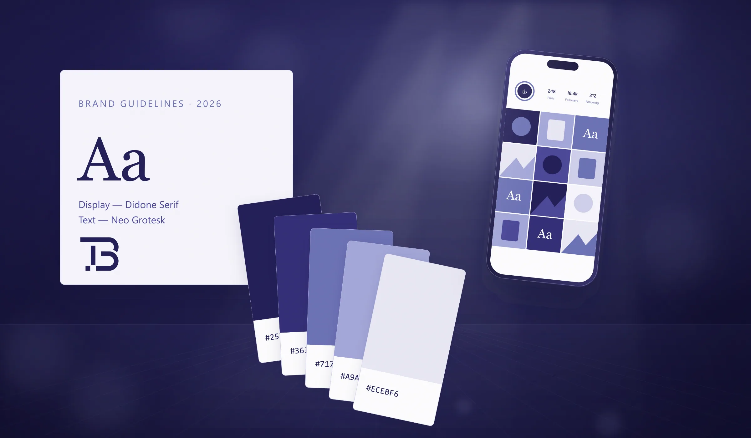 Digital marketing and branding: brand kit and Instagram content laid out on a desk