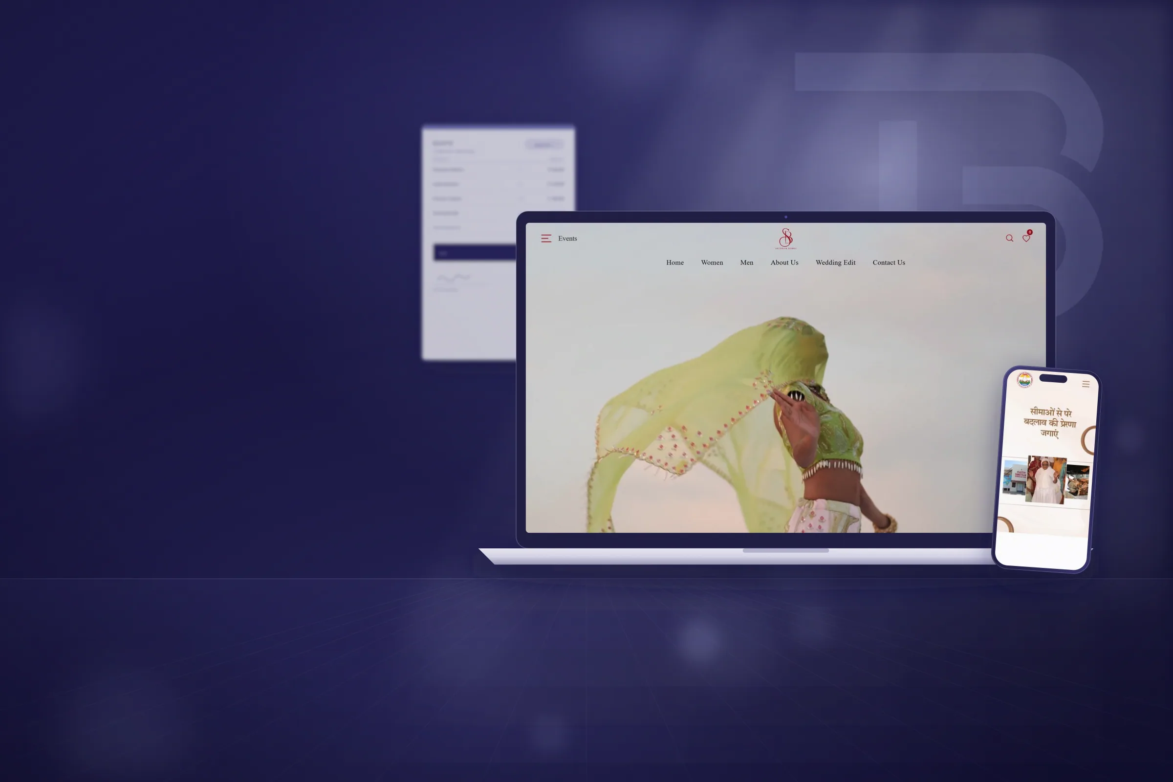 Techobits digital atelier: luxury website and app interfaces suspended in indigo light