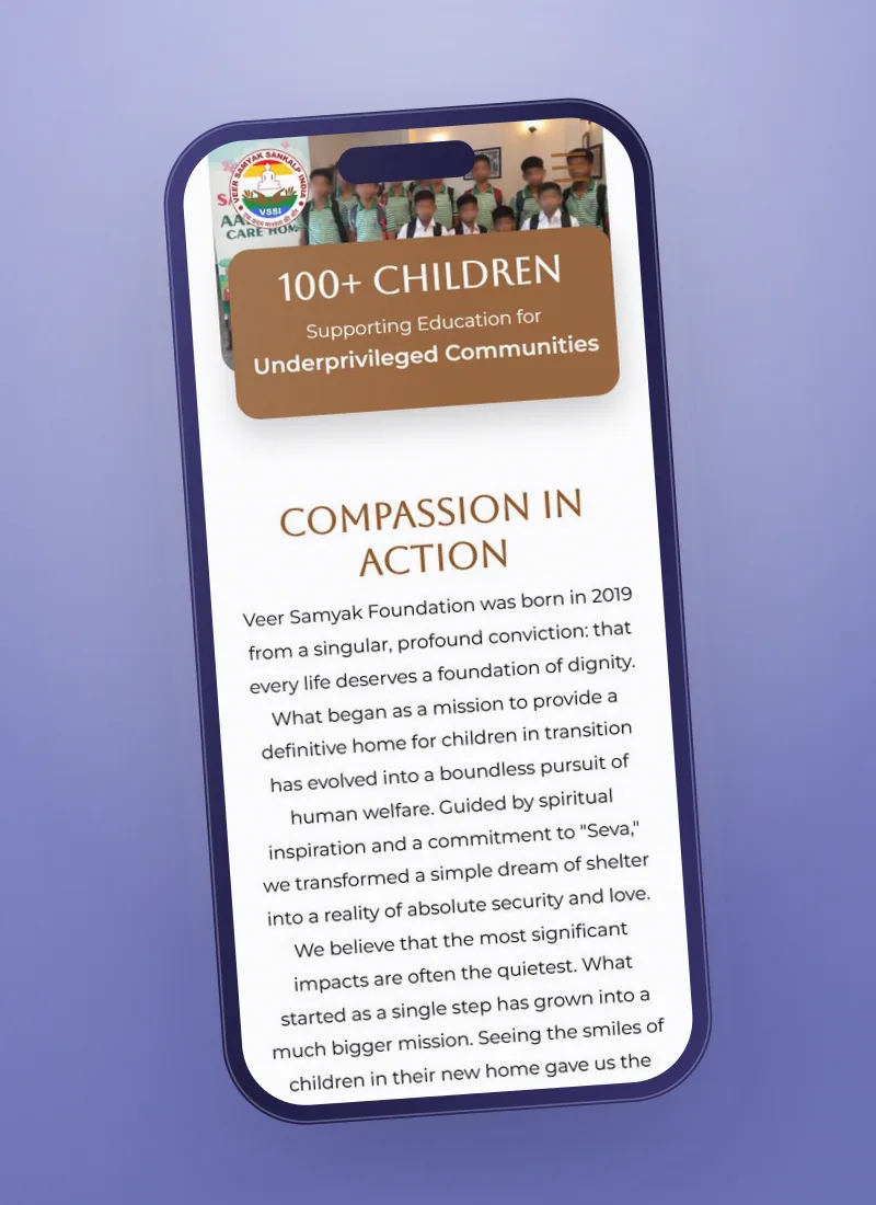 Samyak Sankalp non-profit website on a smartphone