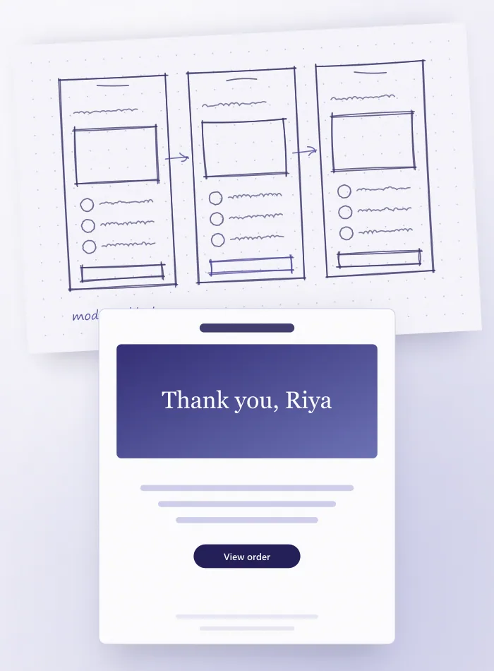 Sketched modular blocks beside an email template