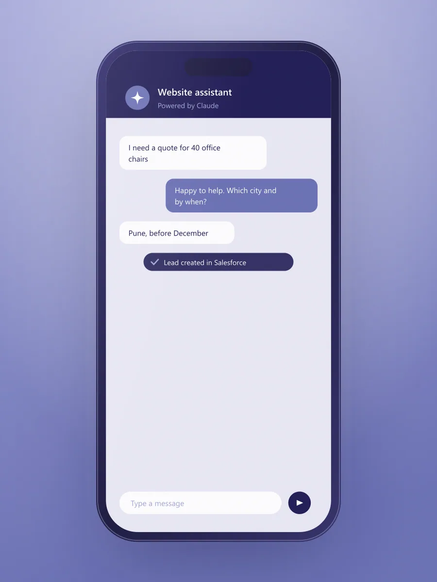 Website assistant capturing a lead