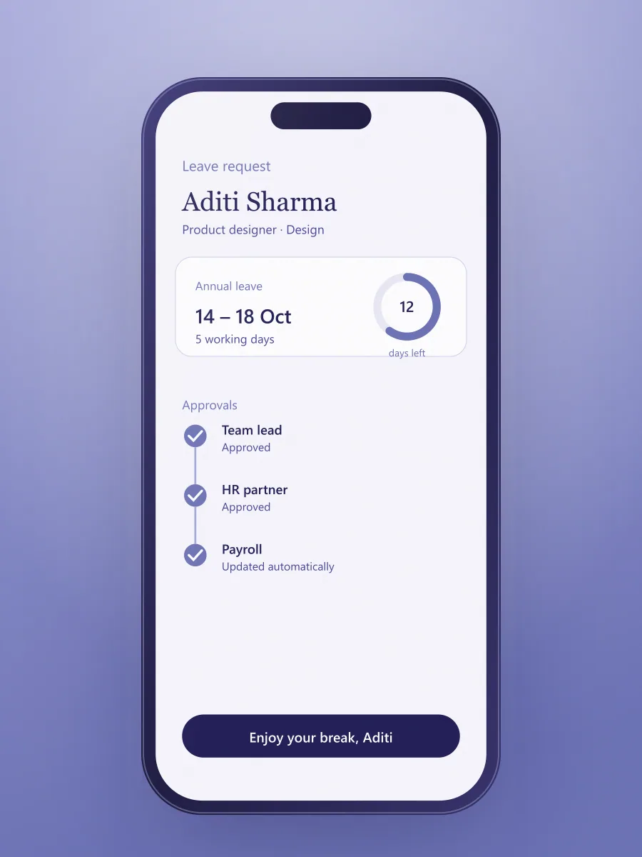 Leave request with approvals on a phone